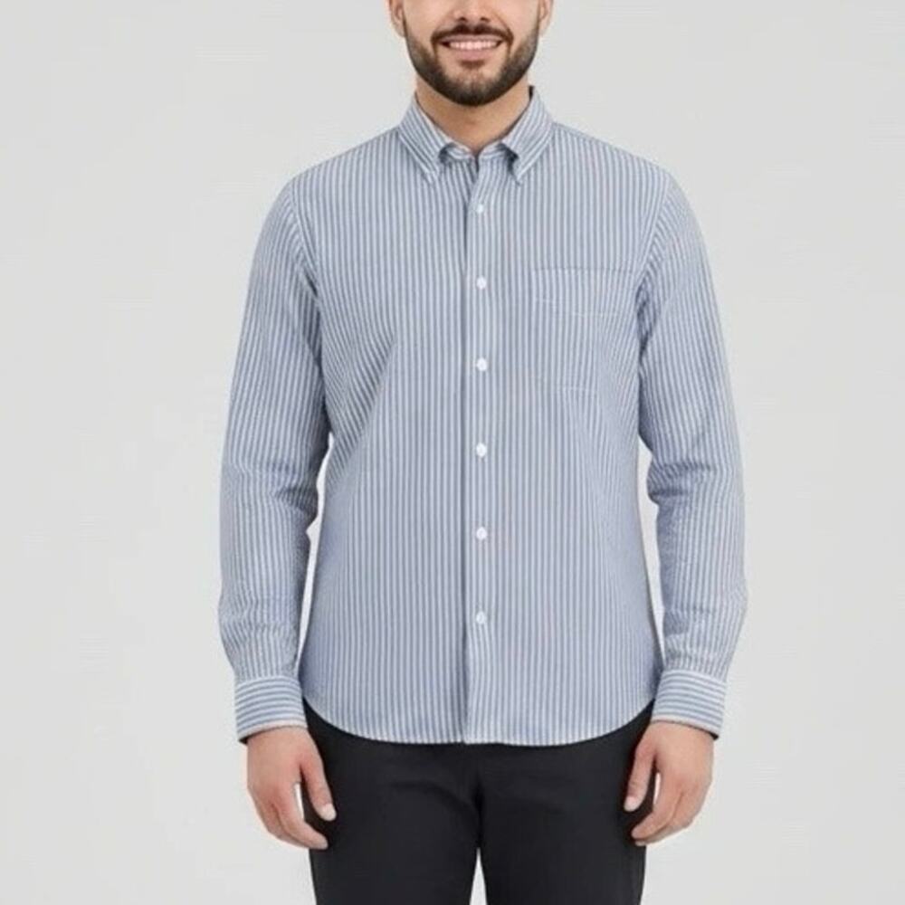 NWT St. John’s Bay Button-Down Shirt Blue/White Stripe, Slim Fit